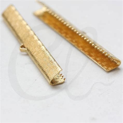 Ribbon Ends Cord Flat Crimp 3761c J 284 6 Pieces Raw Brass Clam Ending 50mm