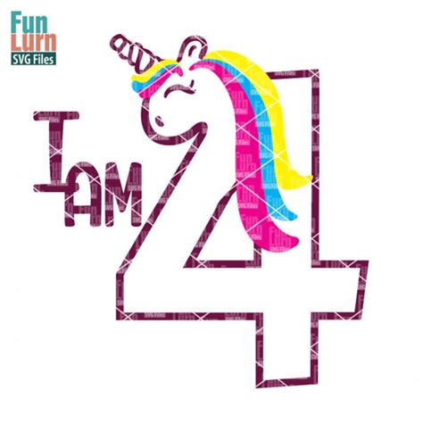 Unicorn Birthday Svg Fourth Birthday I Am Four Four Svg 4 Etsy