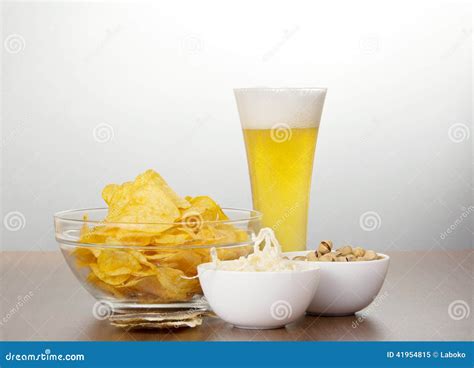 Glass Of Fresh Light Beer And Snack Stock Image Image Of Bitter