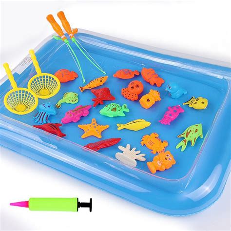 28pcset Fishing Toy With Inflatable Pool Rod Net Set Toys For Children