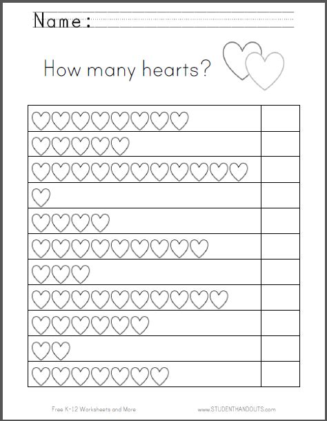 Student Handouts Math Valentines Kindergarten Worksheets Preschool Math
