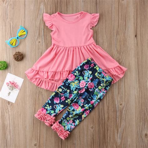 Buy 2018 Toddler Girl Summer Clothing Set Ruffles Top