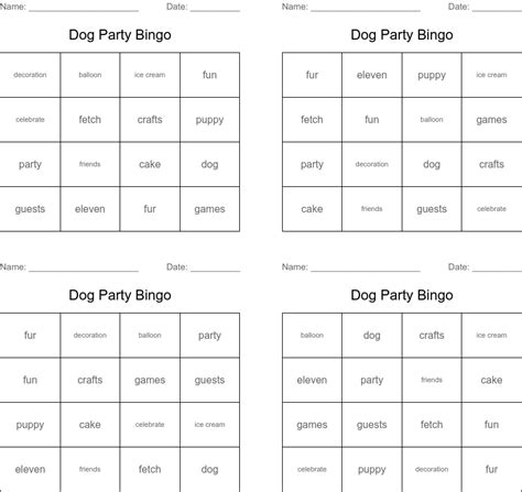 Dog Party Bingo Wordmint