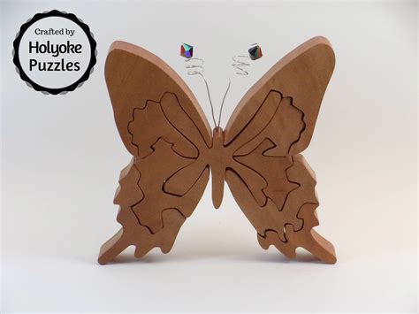 Butterfly Jigsaw Puzzle In Cherry With Crystal Antenna By