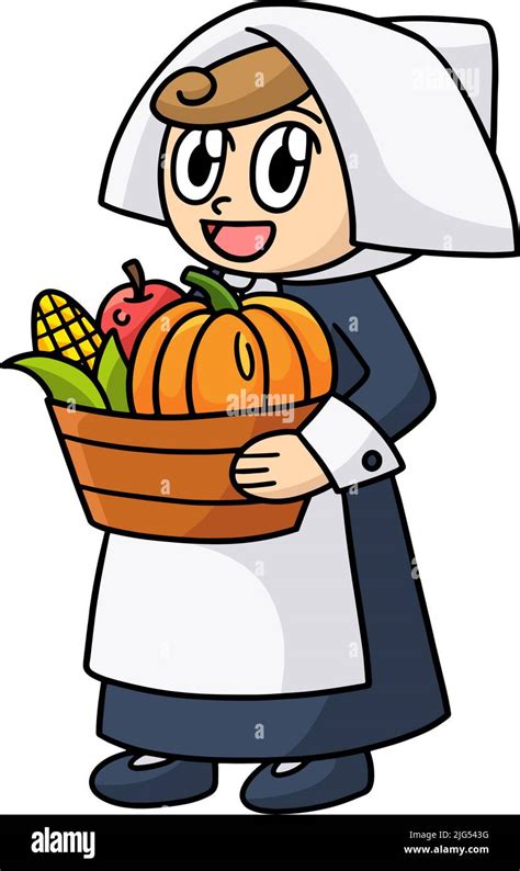 thanksgiving pilgrim girl cartoon colored clipart stock vector image and art alamy