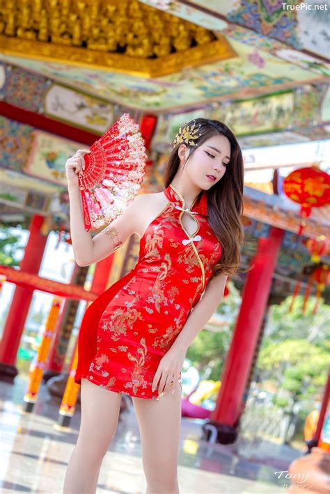 Sexy Chinese Girl Red Dress Traditional Thailand Hot Model Janet Kanokwan Saesim Ảnh đẹp