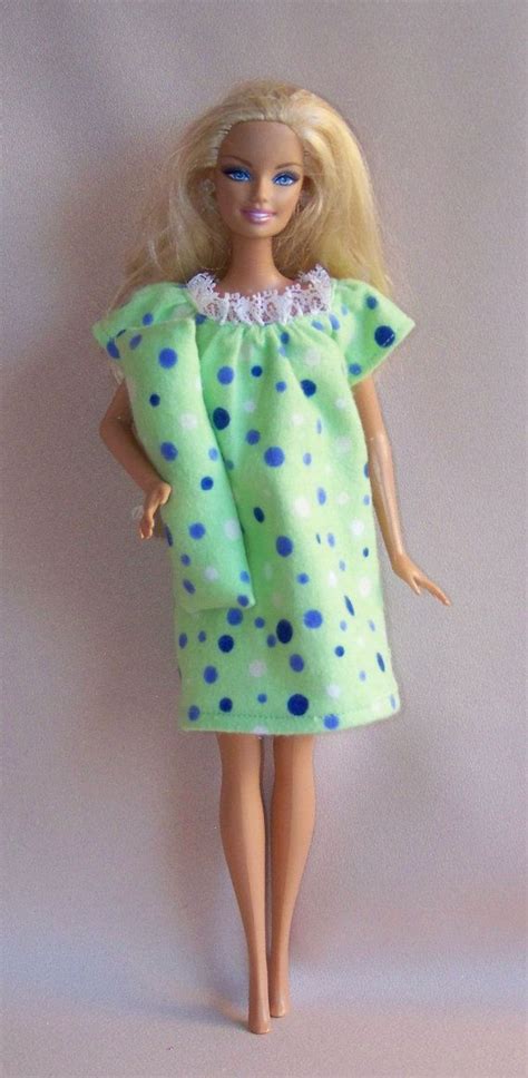 Barbie Handmade Night Gownpillow Green With Navy Blue White Etsy