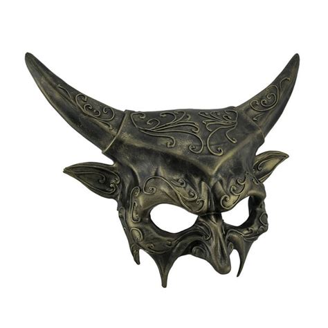 Metallic Horned Demon Goat Man Half Face Mask