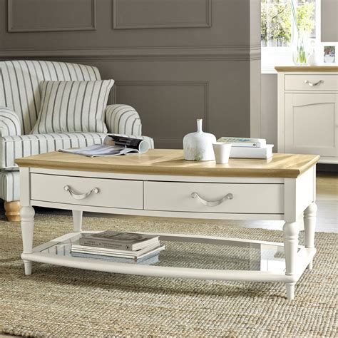 Montreux Pale Oak And Antique White Coffee Table With Drawers Bentley