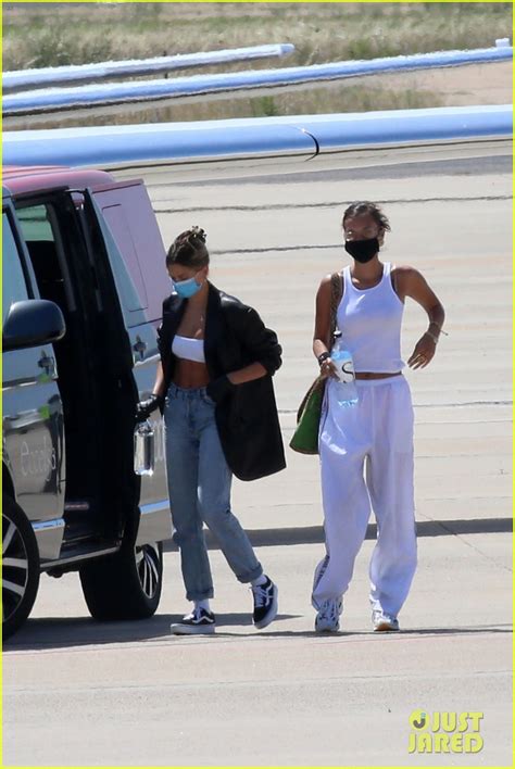 Full Sized Photo Of Hailey Bieber Bella Hadid Fly Home From Sardinia