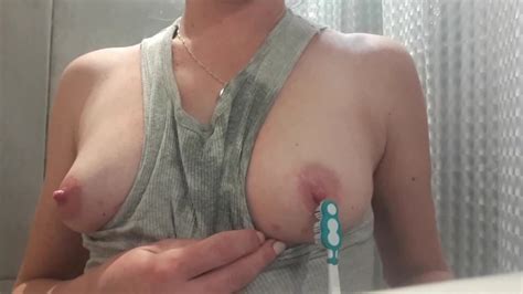 Nipples Playing By Toothbrush And Spitting On Tits And Rub My Clit By