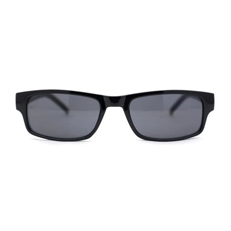 Buy Sa106 All Black Narrow Rectangular Thin Plastic Mens Minimal Mod Sunglasses At