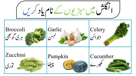 69 Famous Vegetables Names List In English And Urdu
