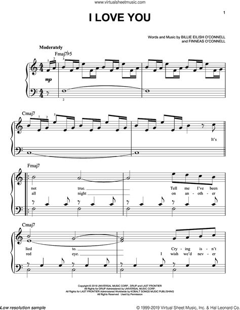 billie eilish i love you sheet music notes chords download printable piano vocal guitar right