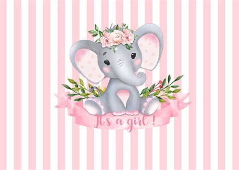 Its A Boy Girl Cute Elephant Backdrop Baby Shower Pink