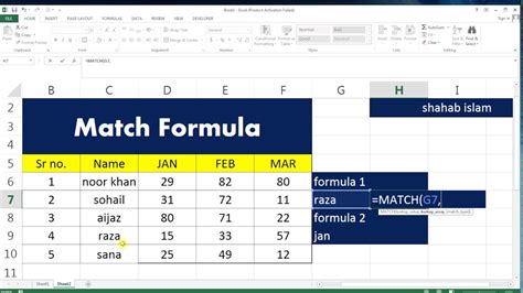 Match Formula Use In Excel Youtube