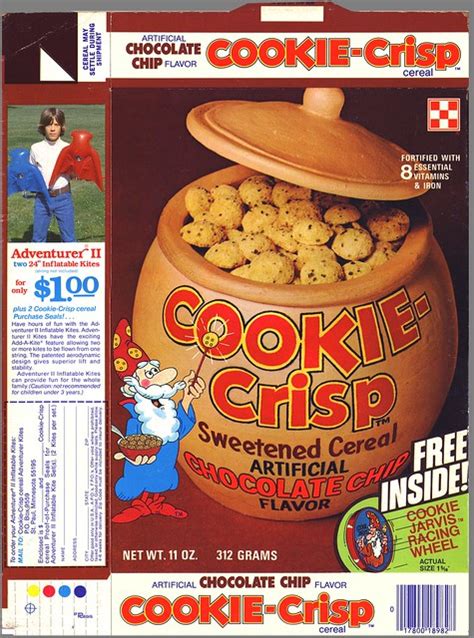 Cookie Crisp Chocolate Chip Jarvis Racing Wheel Cereal Box Front