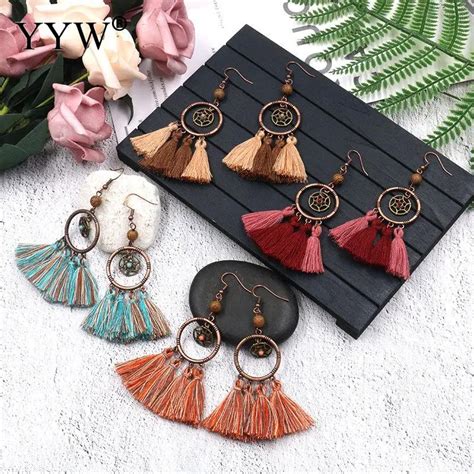 YYW Boho Tassel Earring Women Jewelry Vintage Bohemian Handmade Cotton