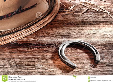 American West Rodeo Cowboy Horseshoe Hat And Lasso Stock Photo Image