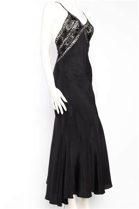 1930s Bias Cut Lingerie Style Dress With Sheer Lace And Beaded Bodice