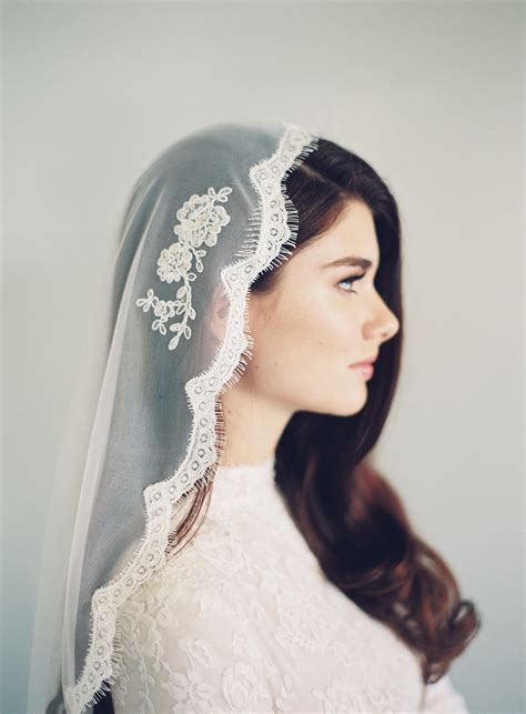 The Isabella Mantilla Style Veil Fully Laced 54 In Wide White
