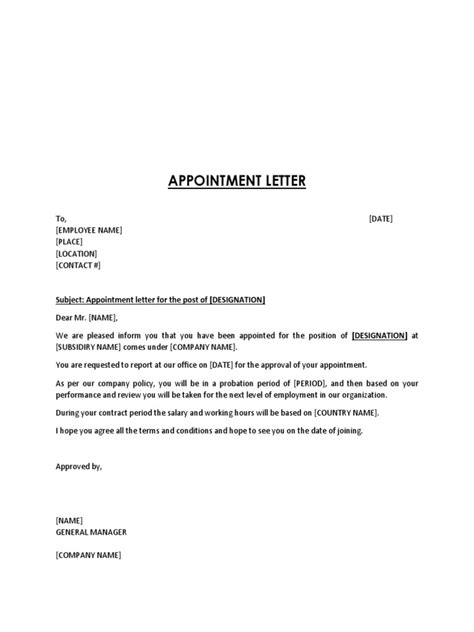 / the only difference between a letter or email i. Appointment Letter Housekeeping Template