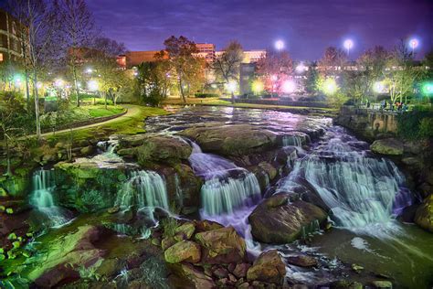 Greenville South Carolina Near Falls Park River Walk At Nigth Photograph By Alex Grichenko Pixels