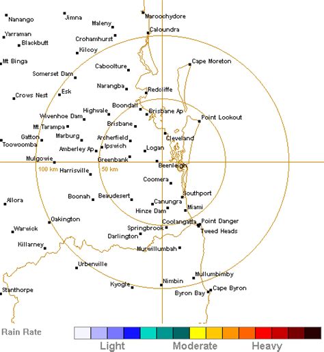 Provides access to meteorological images of the 256 km brisbane (mt stapylton) radar loop radar of rainfall and wind. 128 km Brisbane (Mt Stapylton) Radar