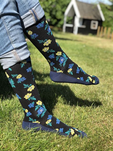 Compression Stockings Cotton Yellow And Blue Flowers