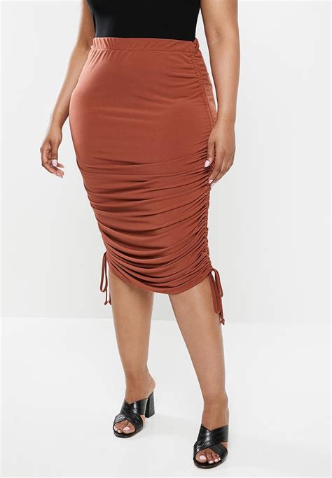 Ruched Bodycon Skirt Rust Edit Plus Bottoms And Skirts