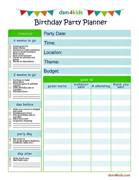 Kids Birthday Party Planner Printable Dsm4kids