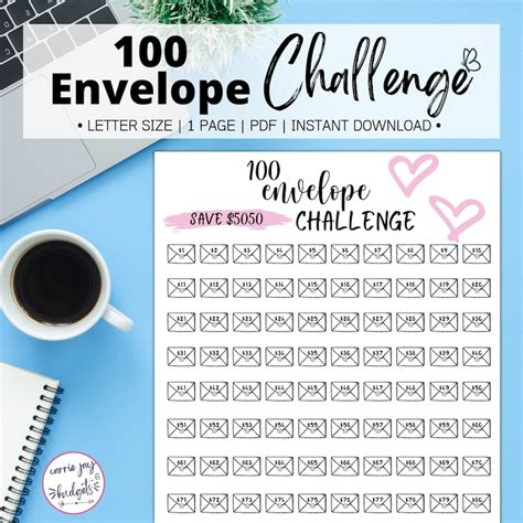 100 Envelope Challenge Tracker Printable Savings Goal Money Etsy