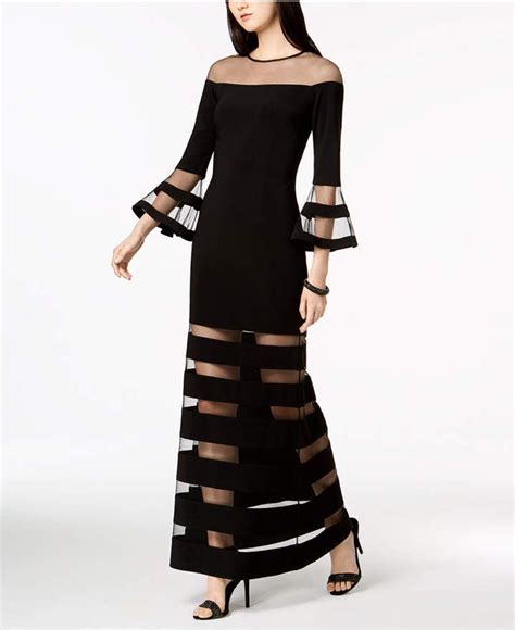 Betsy And Adam Illusion Stripe Bell Sleeve Gown In Regular And Petite