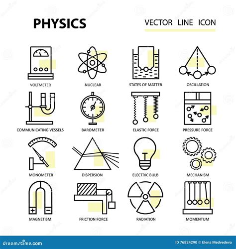 Modern Thin Linear Vector Icons Of Physics And Laboratory Experiments