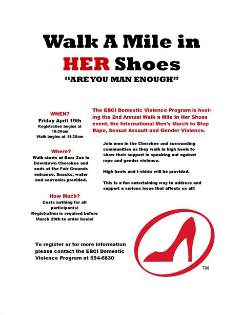 Walk A Mile In Her Shoes Event Flyer The Cherokee One Feather