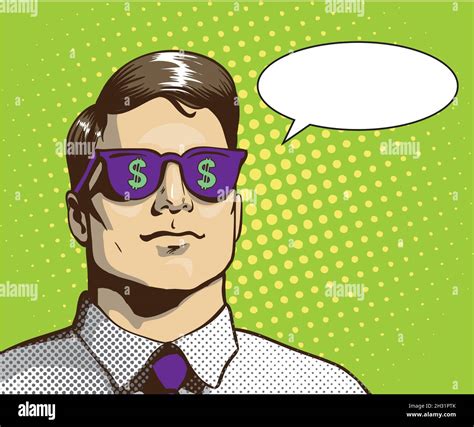 Man With Sunglasses Dollar Sign Vector Illustration In Retro Pop Art