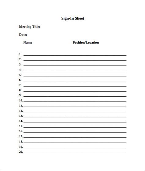 Free 14 Sample Meeting Sign In Sheet Templates In Pdf