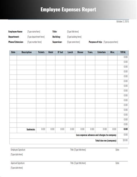 Employee Expense Report Template Expense Report Template 21 Free