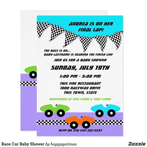 Race Car Baby Shower Invitation Automobile Baby Shower