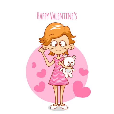Valentines Day Cartoon Romantic Girl With Bear Download Free Vectors