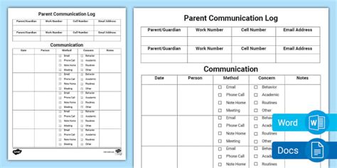Editable Parent Communication Log Teacher Made Twinkl