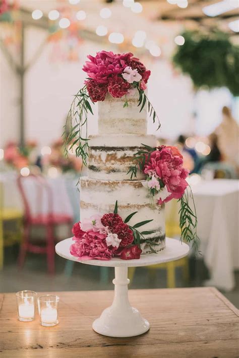 3 Tier Semi Naked Wedding Cake Decorated With Fresh Pink Free