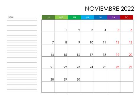 Calendario Noviembre 2022 Calendariossu