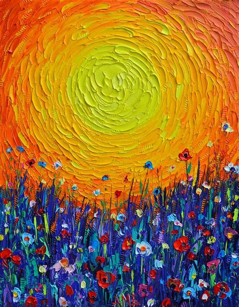 Meadow Sunset Abstract Colorful Wildflowers Textural Impasto Knife Oil