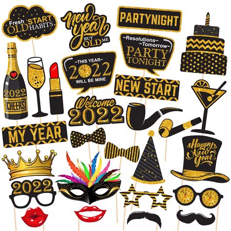 Buy Zyozique 28 Pcs New Years Eve Photo Booth Props 2024 Photo Booth Props New Years Eve Party