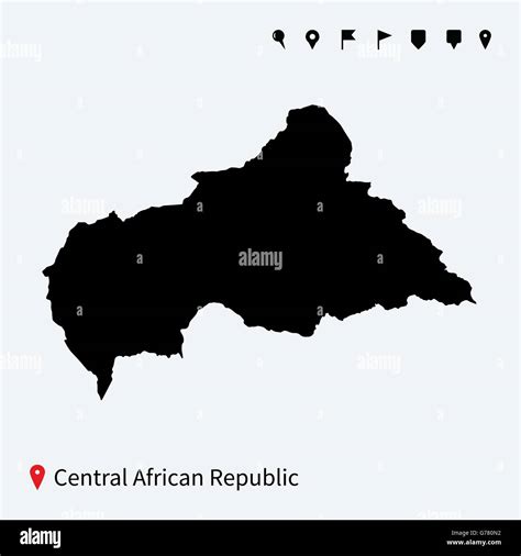High Detailed Vector Map Of Central African Republic With Pins Stock