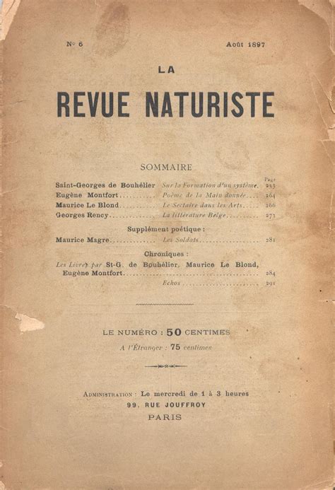 Les Petites Revues La Revue Naturiste N°6 AoÛt 1897