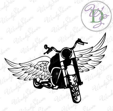 Winged Motorcycle Clipartangel Wingsmotorcycledigital Etsy