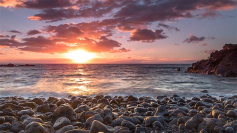 Download Wallpaper For 240x320 Resolution Sunset Sunlight Ocean Rocks