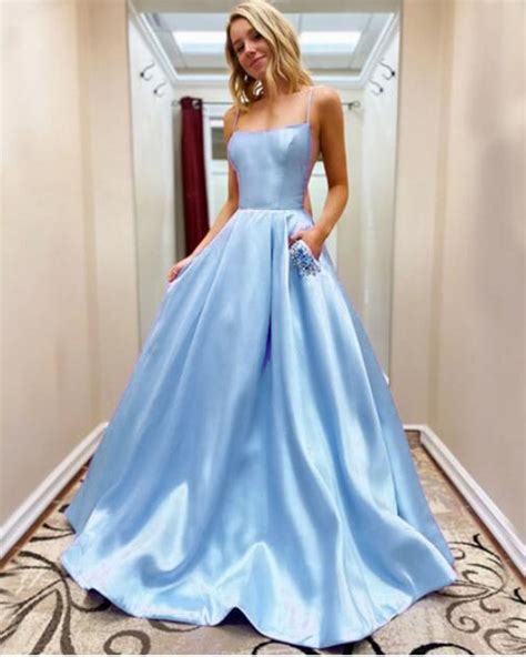 Beautiful Baby Blue A Line Satin Long Prom Dress Vestido De Casamento